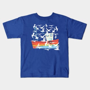 Boat and a Flock of Seagulls Kids T-Shirt